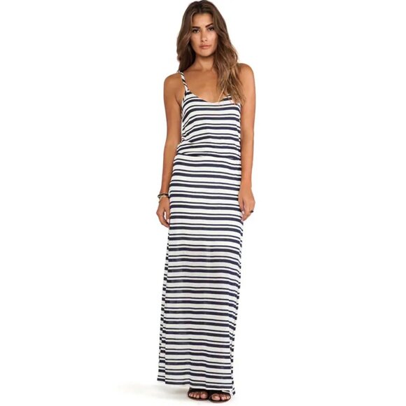 SPLENDID Revolve White + Navy Striped Marina Eyelet Striped Maxi Dress Size XS - Picture 1 of 8